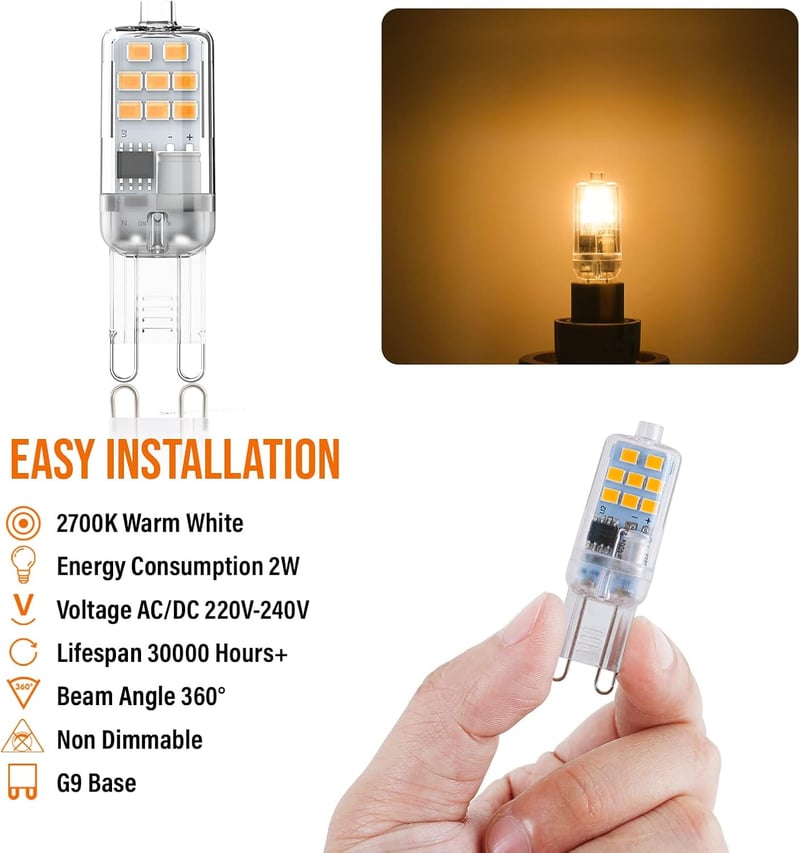 8er Pack G9 LED Lampen 2W Warmweiß 2700K, Flimmerfrei, 360°