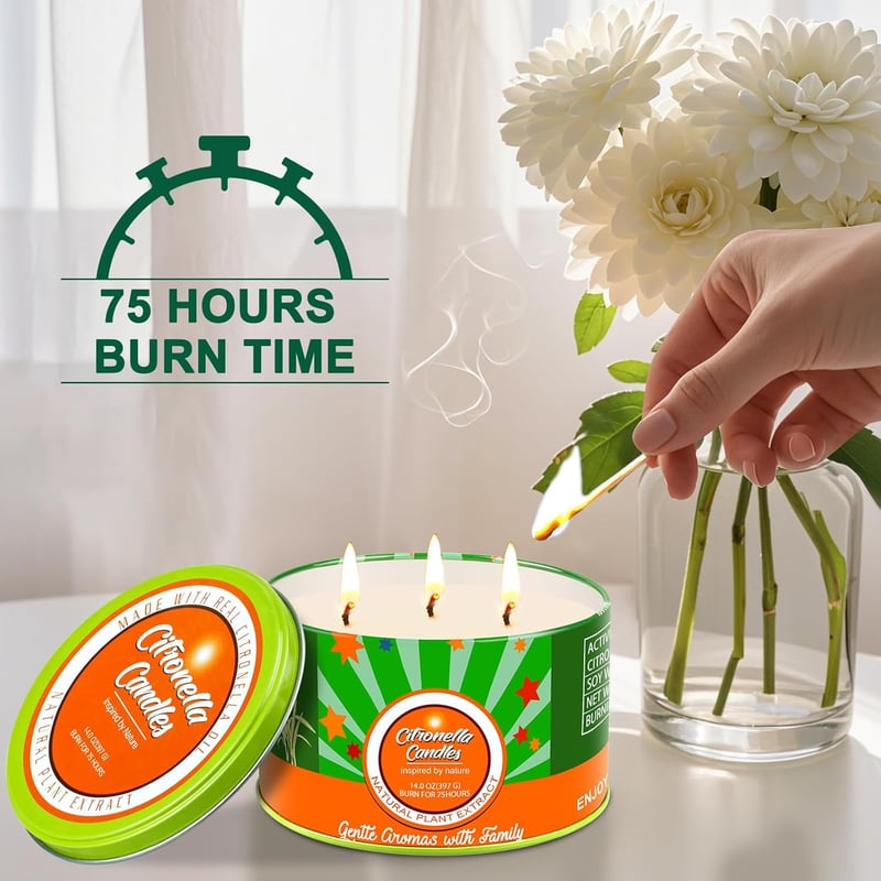 Aottom Citronella Gartenkerze 2 x 400g - Natürlicher Sojawachs, 160 Std. Brennzeit