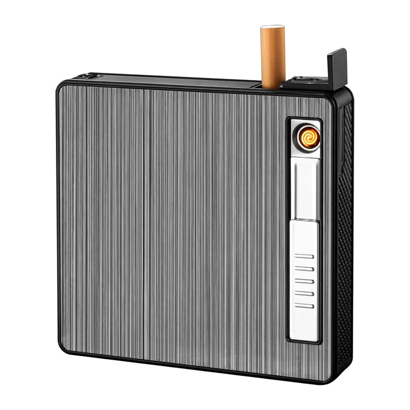 Zigarettenetui mit USB-Feuerzeug aus Kunststoff, 20 Zigaretten, silber