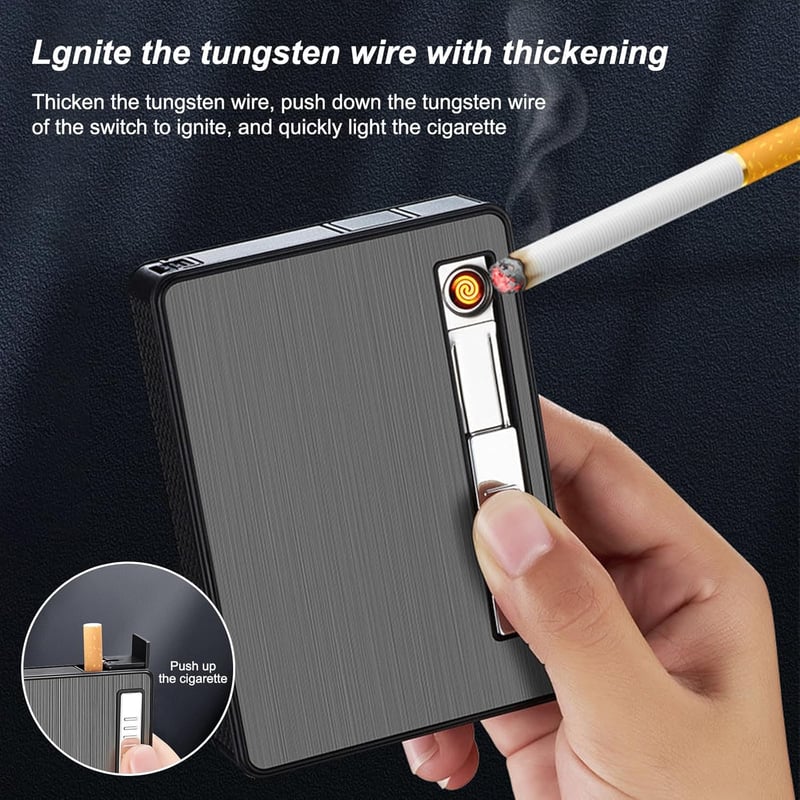 Zigarettenetui mit USB-Feuerzeug aus Kunststoff, 20 Zigaretten, silber