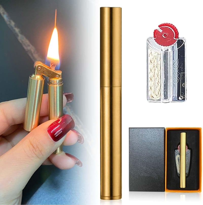 Vintage Messing Feuerzeug - Nachfüllbar für Grill, Camping und Küche