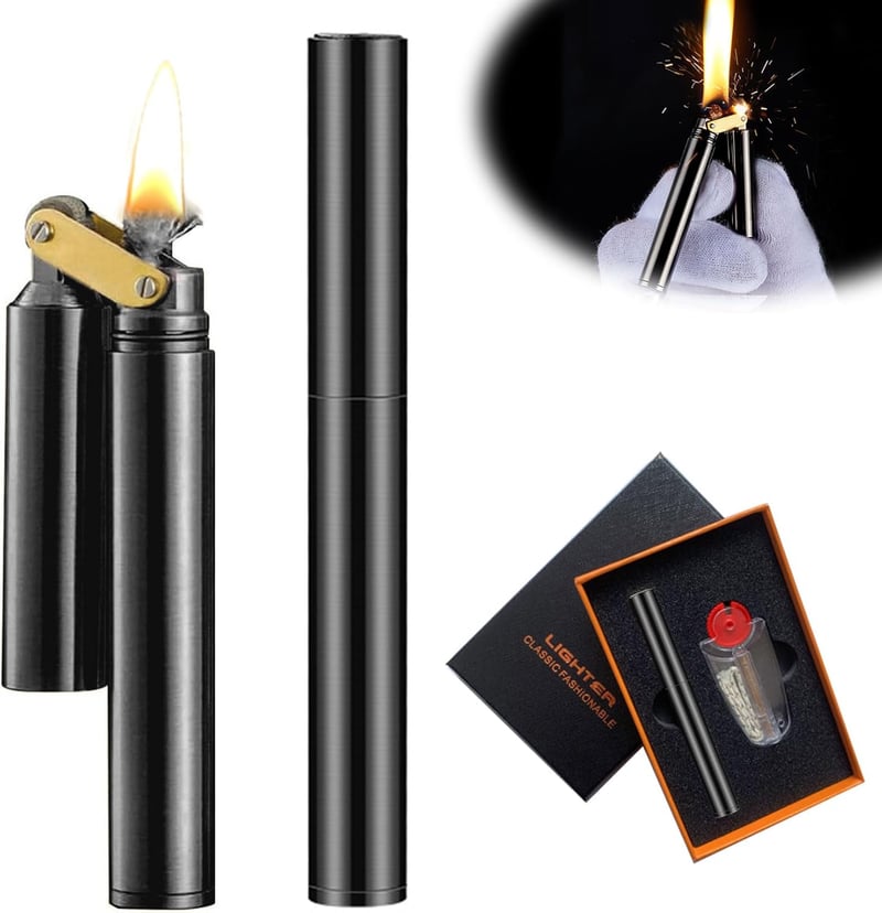 Vintage Mechanisches Feuerzeug in Schwarz aus Messing für Männer