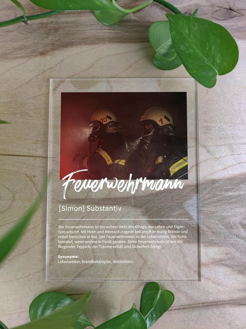 Personalisierte Acryldekoration für Feuerwehrmänner