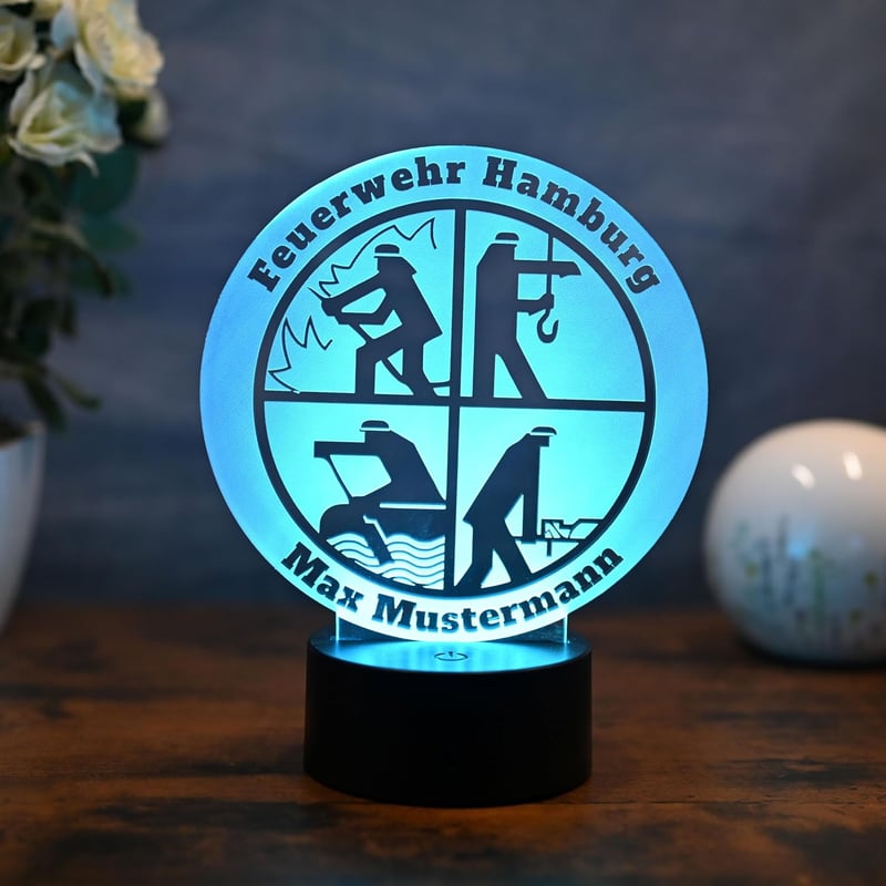 Personalisierte LED Tischlampe für Feuerwehrmänner – Geschenk mit Gravur