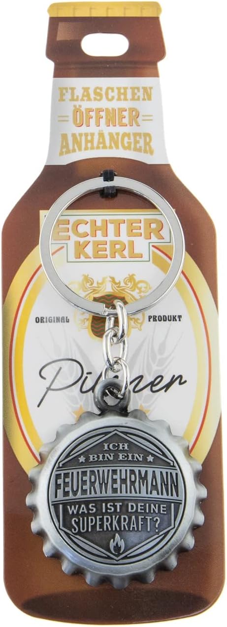 Personalisierter Feuerwehrmann Flaschenöffner mit Schlüsselanhänger