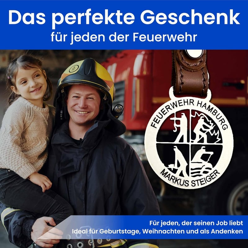 Personalisierter DFV Feuerwehr-Anhänger aus Edelstahl – ideales Geschenk.