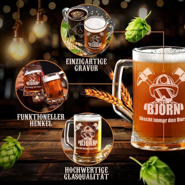 Personalisierter Bierkrug mit Gravur für Herren - 500 ml - Feuerwehrmann