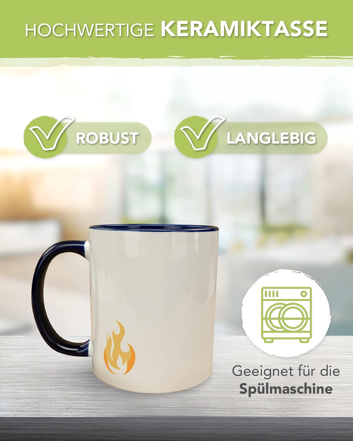 Personalisierte Keramiktasse mit Feuerwehr-Motiv für Kinder und Erwachsene