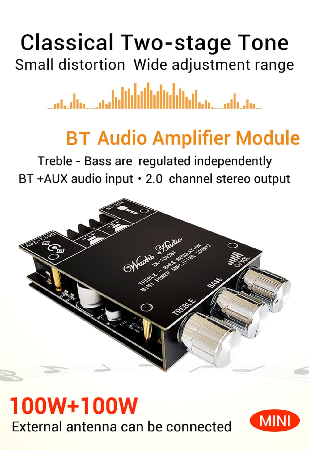 WANGCL ZK-1002MT 2 x 100 W Bluetooth Subwoofer Verstärker Board