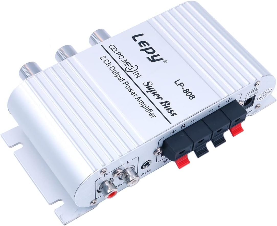 DollaTek LP-808 Mini HiFi Verstärker mit 3A Netzteil - Silber