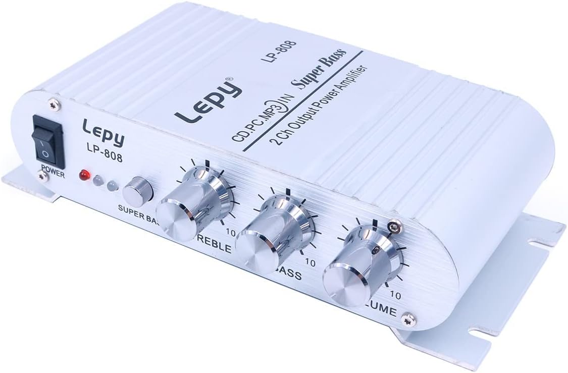 DollaTek LP-808 Mini HiFi Verstärker mit 3A Netzteil - Silber