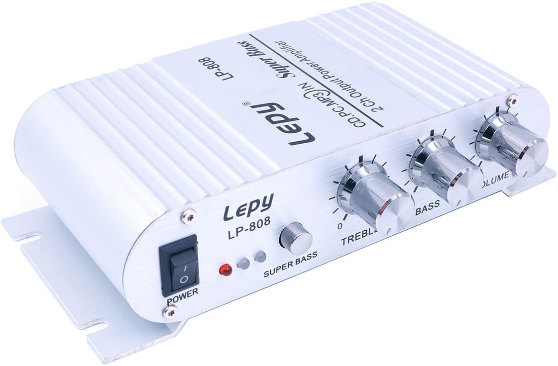 DollaTek LP-808 Mini HiFi Verstärker mit 3A Netzteil - Silber