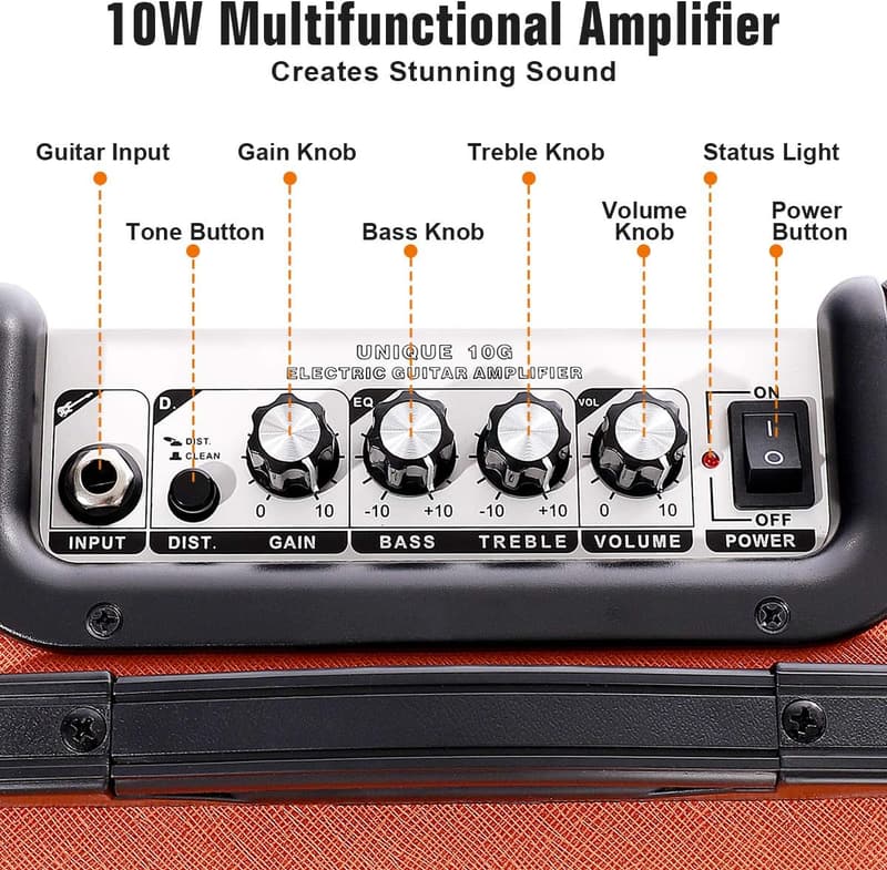 Tragbarer 10W Bluetooth-Gitarrenverstärker mit Gain/Bass/Treble-Regler