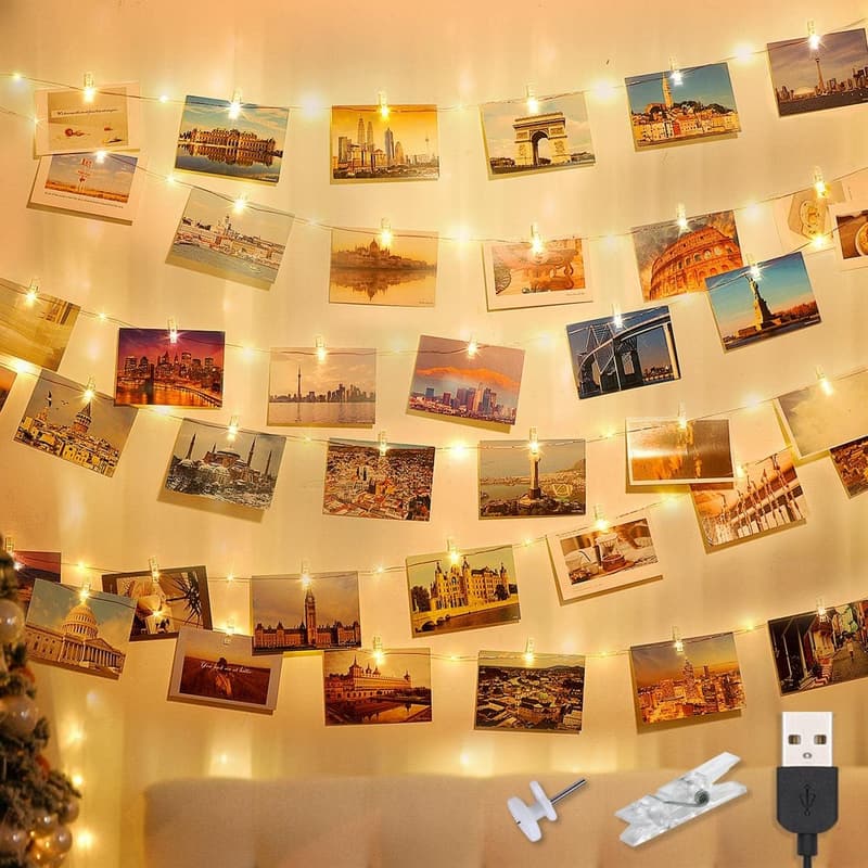 Fotoclips Lichterkette 120LED mit USB für Zimmerdeko – Warmweiß