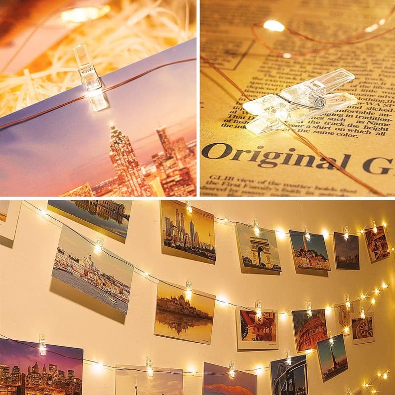 Fotoclips Lichterkette 120LED mit USB für Zimmerdeko – Warmweiß