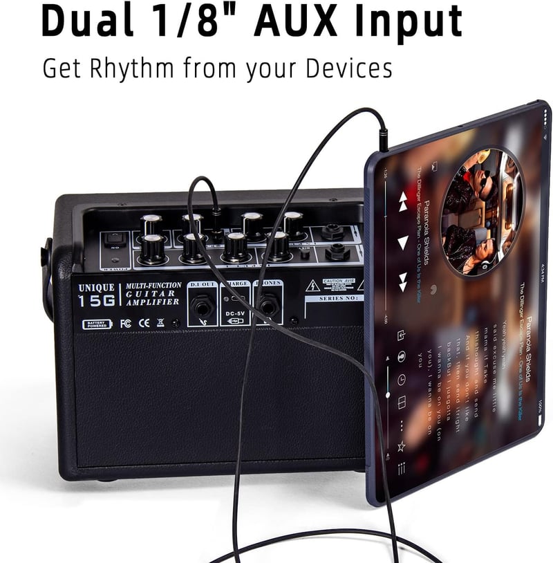 Tragbarer Bluetooth-Gitarrenverstärker mit Gain- und Reverb-Reglern
