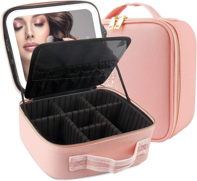 Beleuchtete Make-up-Tasche mit verstellbarem Spiegel für Frauen - Rosa