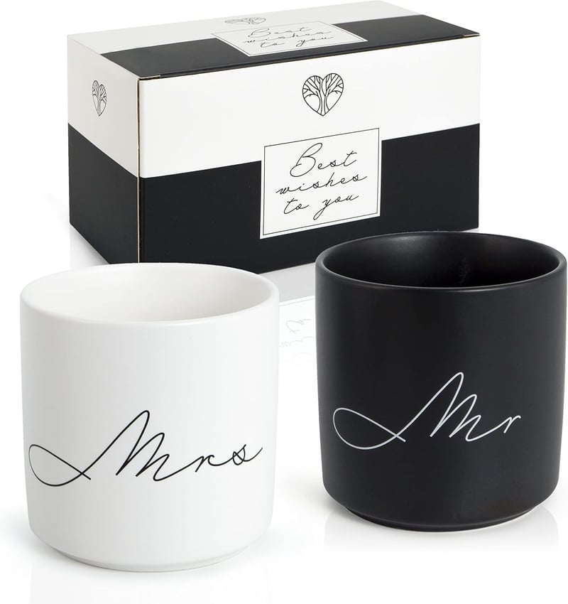 Mr und Mrs Tassen Set aus Steinzeug – Hochzeitsgeschenk für Paare