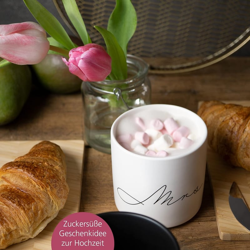 Mr und Mrs Tassen Set aus Steinzeug – Hochzeitsgeschenk für Paare