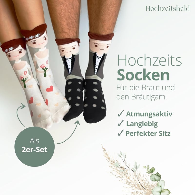 Hochzeitsgeschenk: Lustige Socken für Brautpaar – 2 Paar
