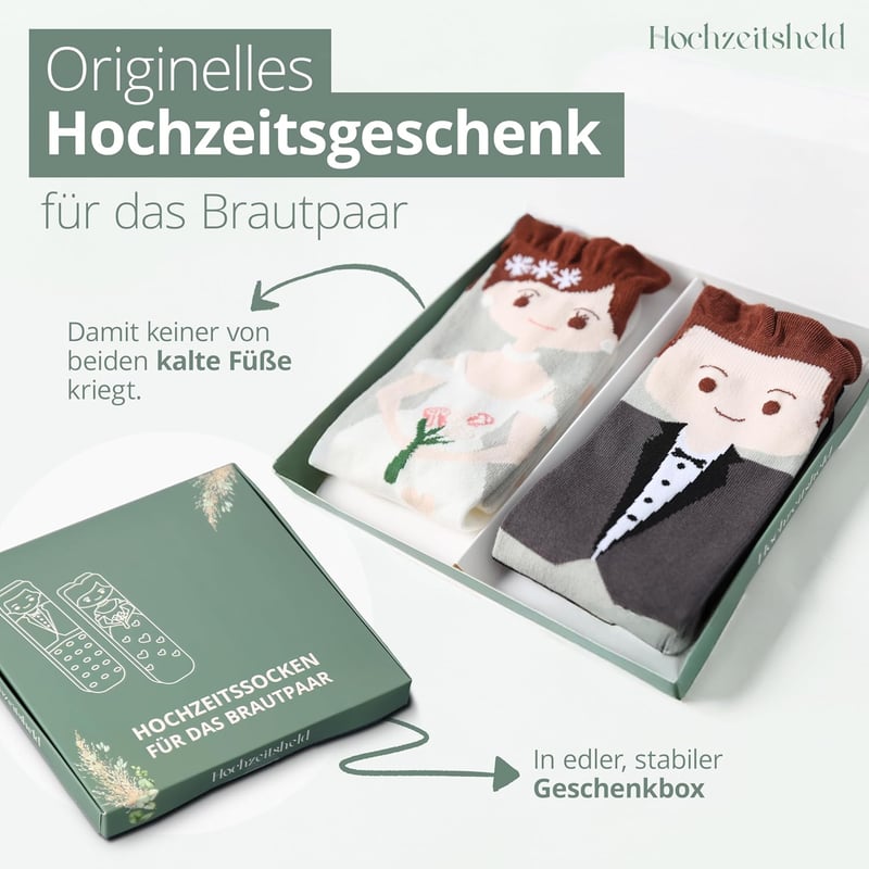 Hochzeitsgeschenk: Lustige Socken für Brautpaar – 2 Paar