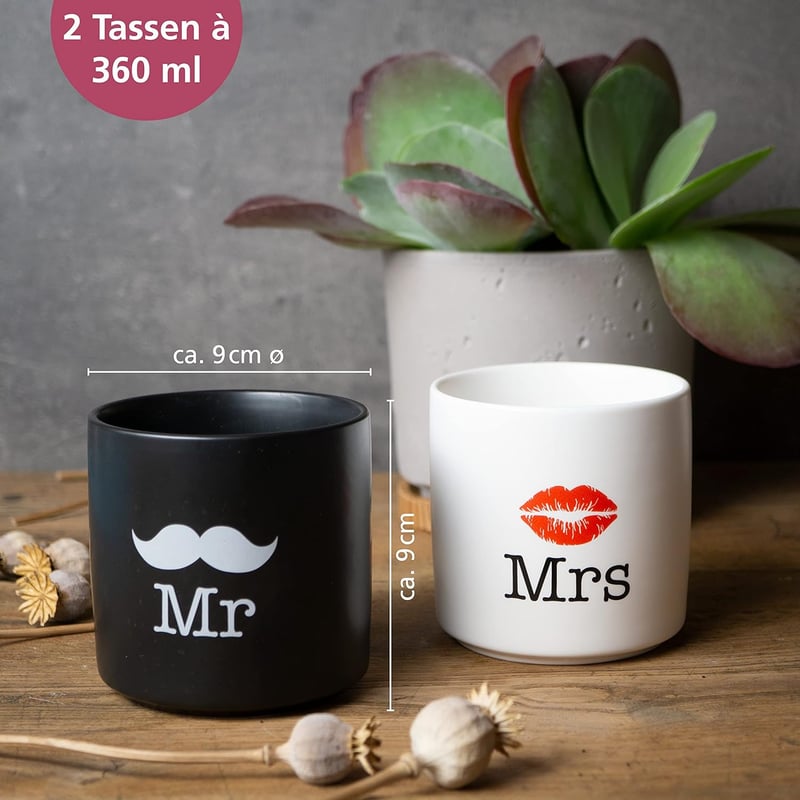 Hochzeitsgeschenk: Mr. und Mrs. Tassen im 2er Set für Paare