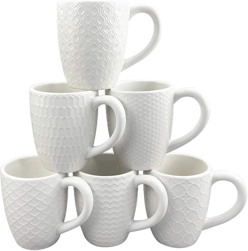 Moderne 6er Kaffeetassen aus Porzellan mit Reliefmuster – 380ml