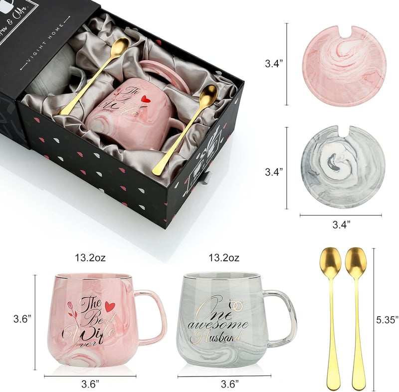 Kaffeetassen-Set für Paare – Lustige Geschenkidee zur Verlobung/Hochzeit – 15 OZ