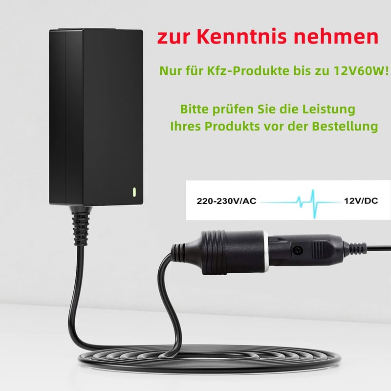 KFZ-Netzadapter 230V auf 12V für Bordnetzgeräte bis 60W