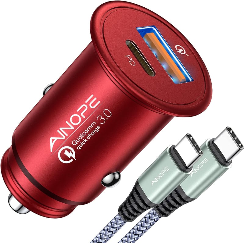 AINOPE USB C Auto Ladegerät 54W PD&QC 3.0 mit Kabel, kompatibel mit iPhone und Samsung