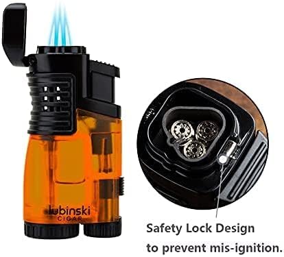 Multifunktionales Geschenkset für Zigarrenliebhaber: Zigarrenschneider und 3-Jet Feuerzeug (Edelstahl, Orange)