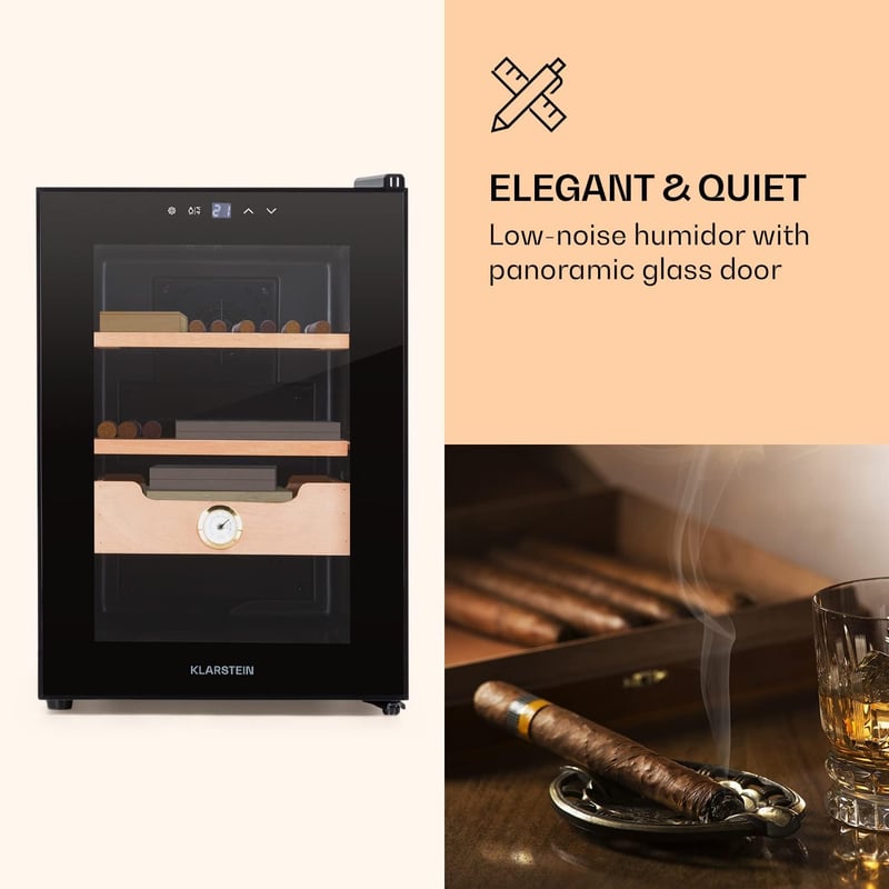 Klarstein El Presidente Zigarrenhumidor mit Glastür und Zedernholz-Einschüben, 37 Liter