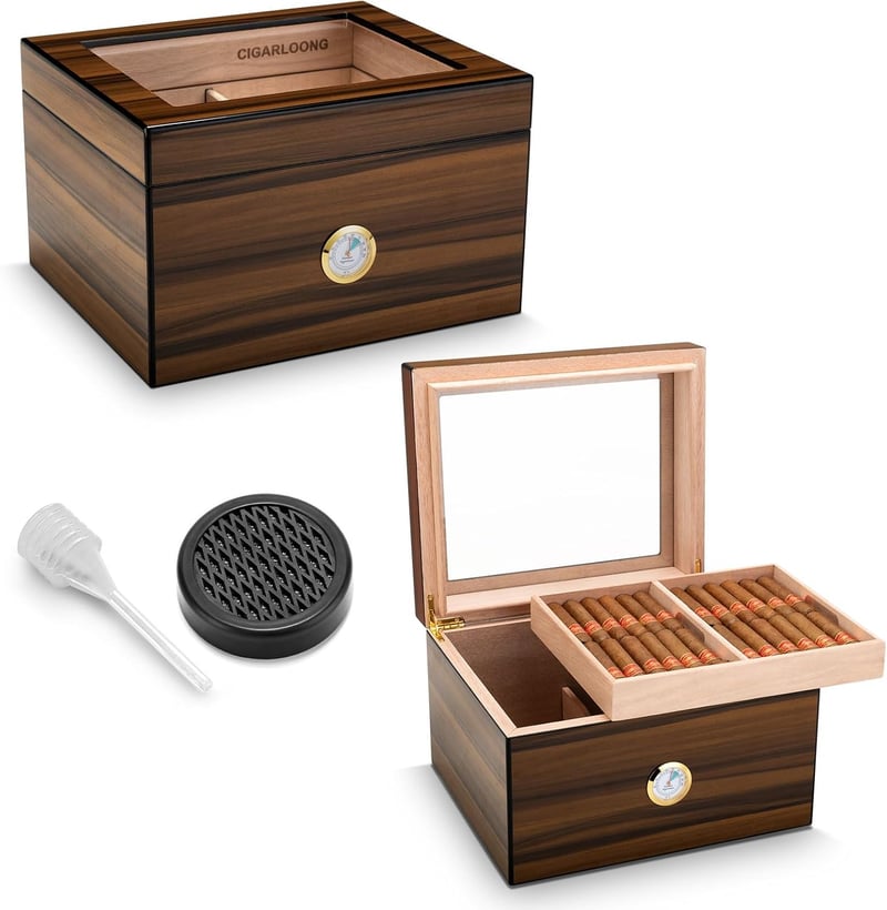 Zedernholz Zigarrenhumidor mit Hygrometer für Männer (L, 75 Zigarren)