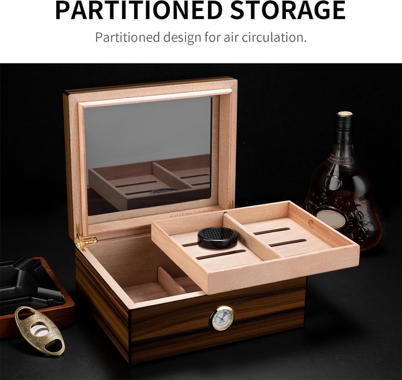 Zedernholz Zigarrenhumidor mit Hygrometer für Männer (L, 75 Zigarren)
