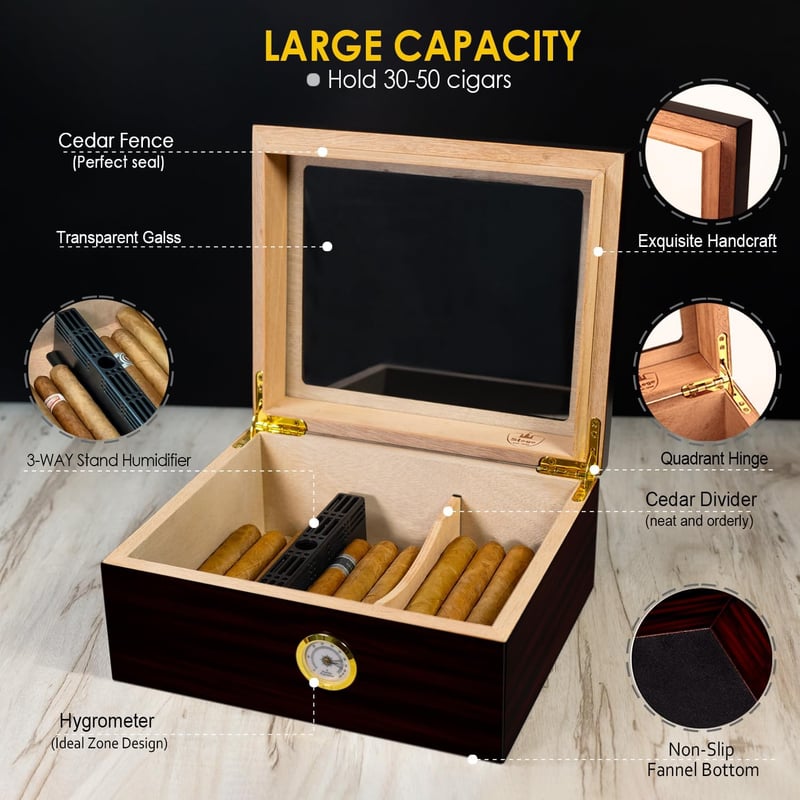 Zigarren-Humidor aus spanischer Zeder mit Hygrometer und Befeuchter für Männer