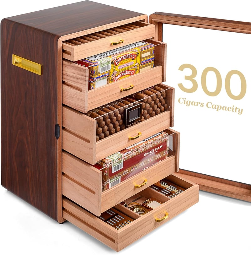Handgefertigter Zedernholz-Zigarrenhumidor für 300 Zigarren mit Hygrometer