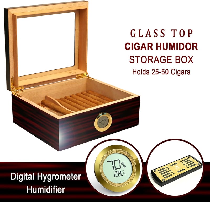 Handgefertigter Zigarren-Humidor aus spanischer Zeder mit Hygrometer – ideal als Geschenk für Männer (30-50 Zigarren)