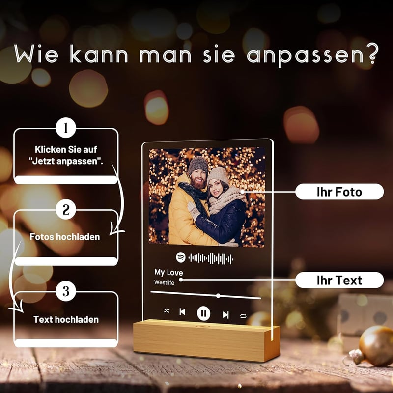 Personalisierte Fotolampe aus Acrylglas für Paare zum Jahrestag