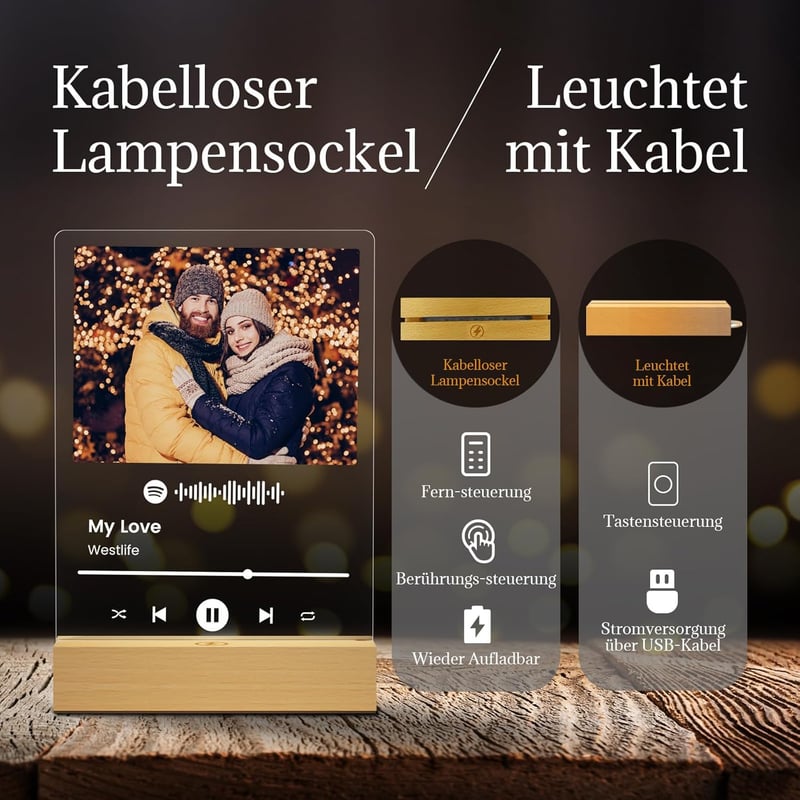 Personalisierte Fotolampe aus Acrylglas für Paare zum Jahrestag