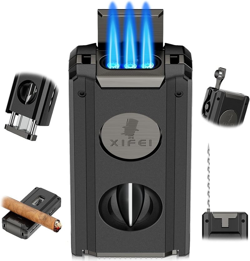 Multifunktionales 5-in-1 Butanfeuerzeug mit Zigarrenschneider und Halter