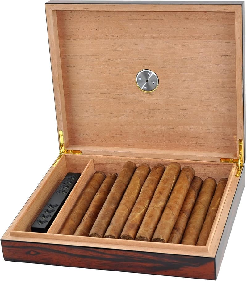 Handgefertigter Zigarrenhumidor für 20 Zigarren aus Zedernholz mit Glasdeckel