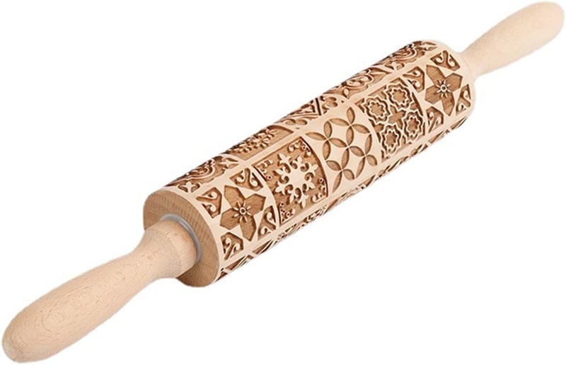 Präge-Nudelholz aus Holz mit Metallachse für hausgemachtes Gebäck