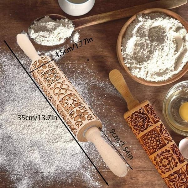 Präge-Nudelholz aus Holz mit Metallachse für hausgemachtes Gebäck