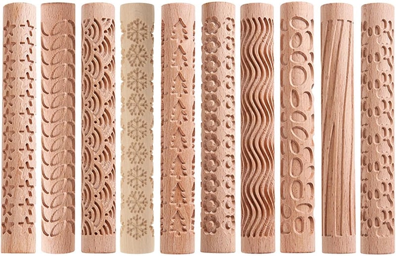 Weihnachtliches 3D-geprägtes Nudelholz aus Holz zum Backen