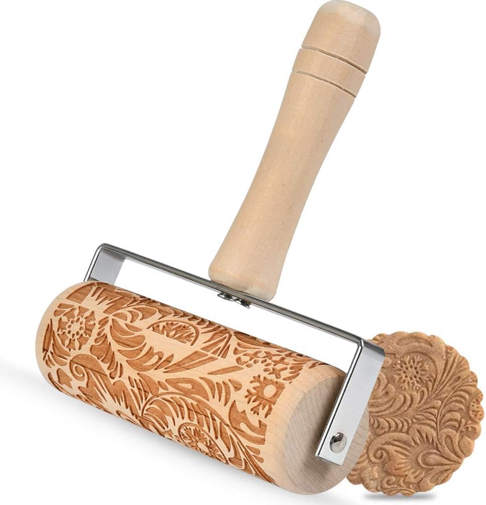 Geprägtes Nudelholz aus Holz mit 3D Gravur für Kinder und Plätzchen
