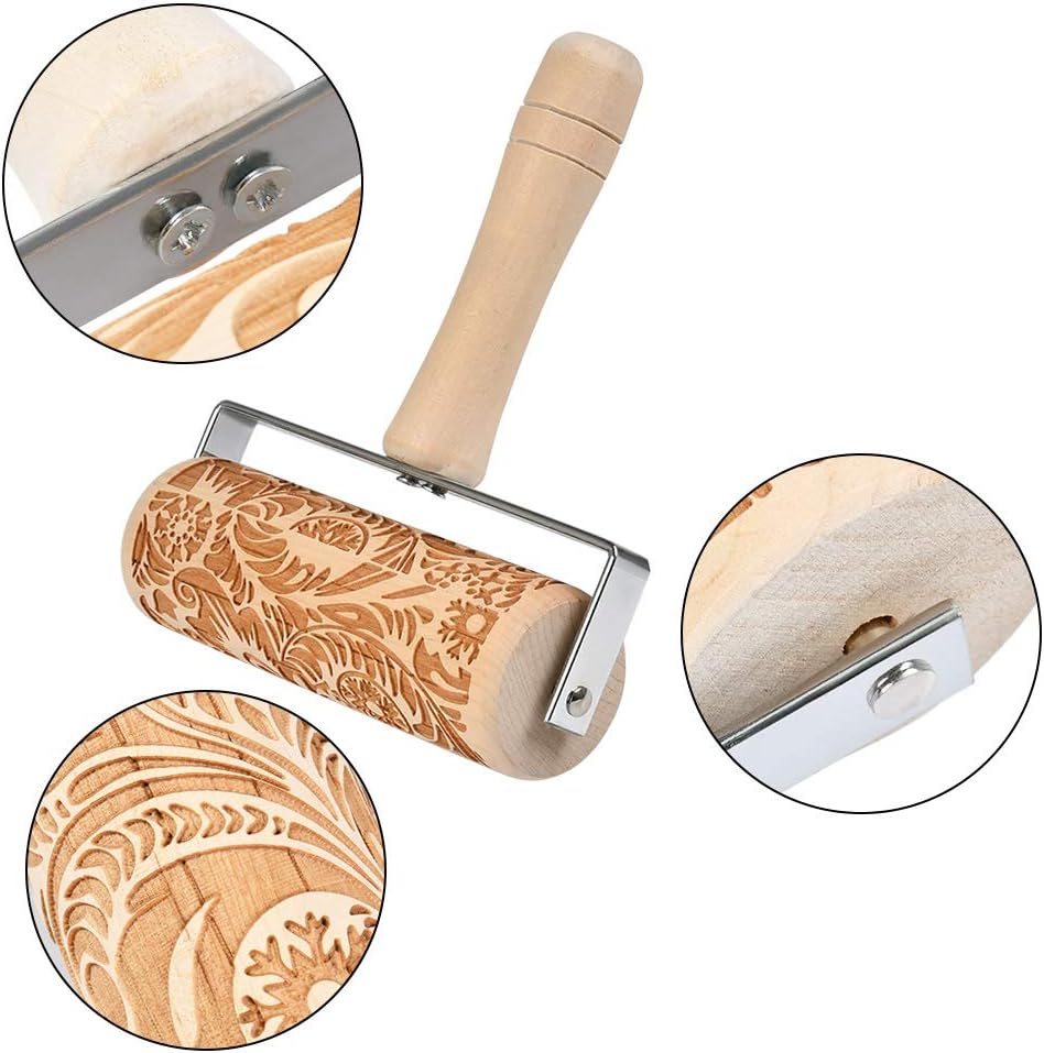 Geprägtes Nudelholz aus Holz mit 3D Gravur für Kinder und Plätzchen