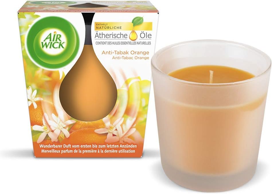 Air Wick Anti-Tabak Duftkerze mit ätherischen Ölen – Orange