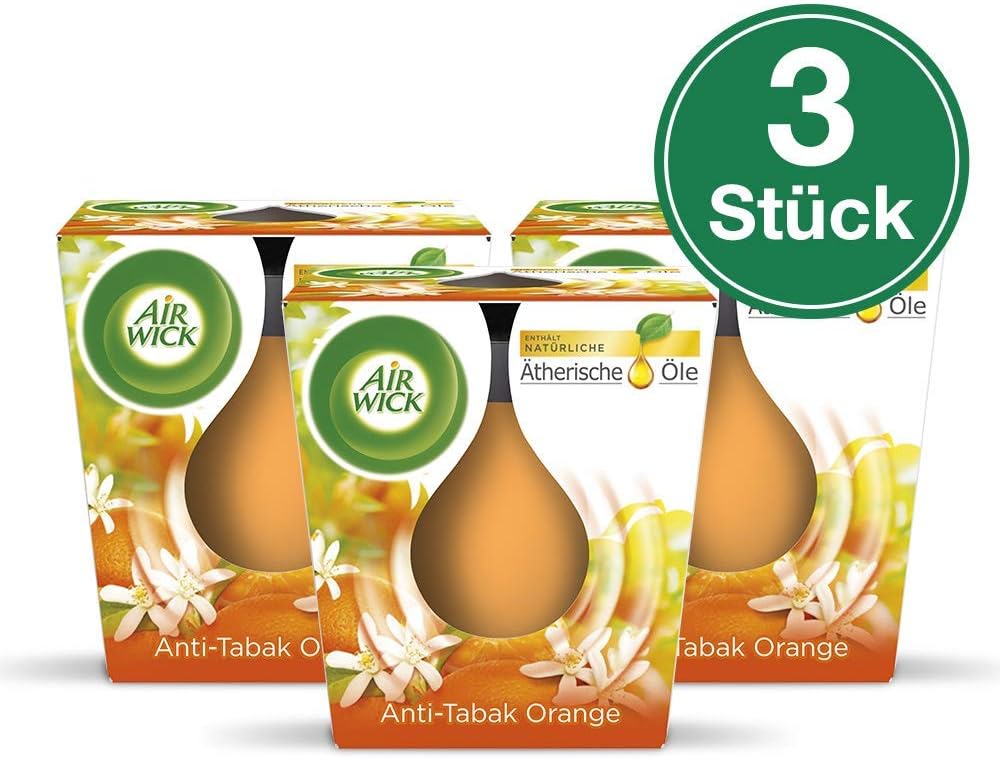 Air Wick Anti-Tabak Duftkerze mit ätherischen Ölen – Orange