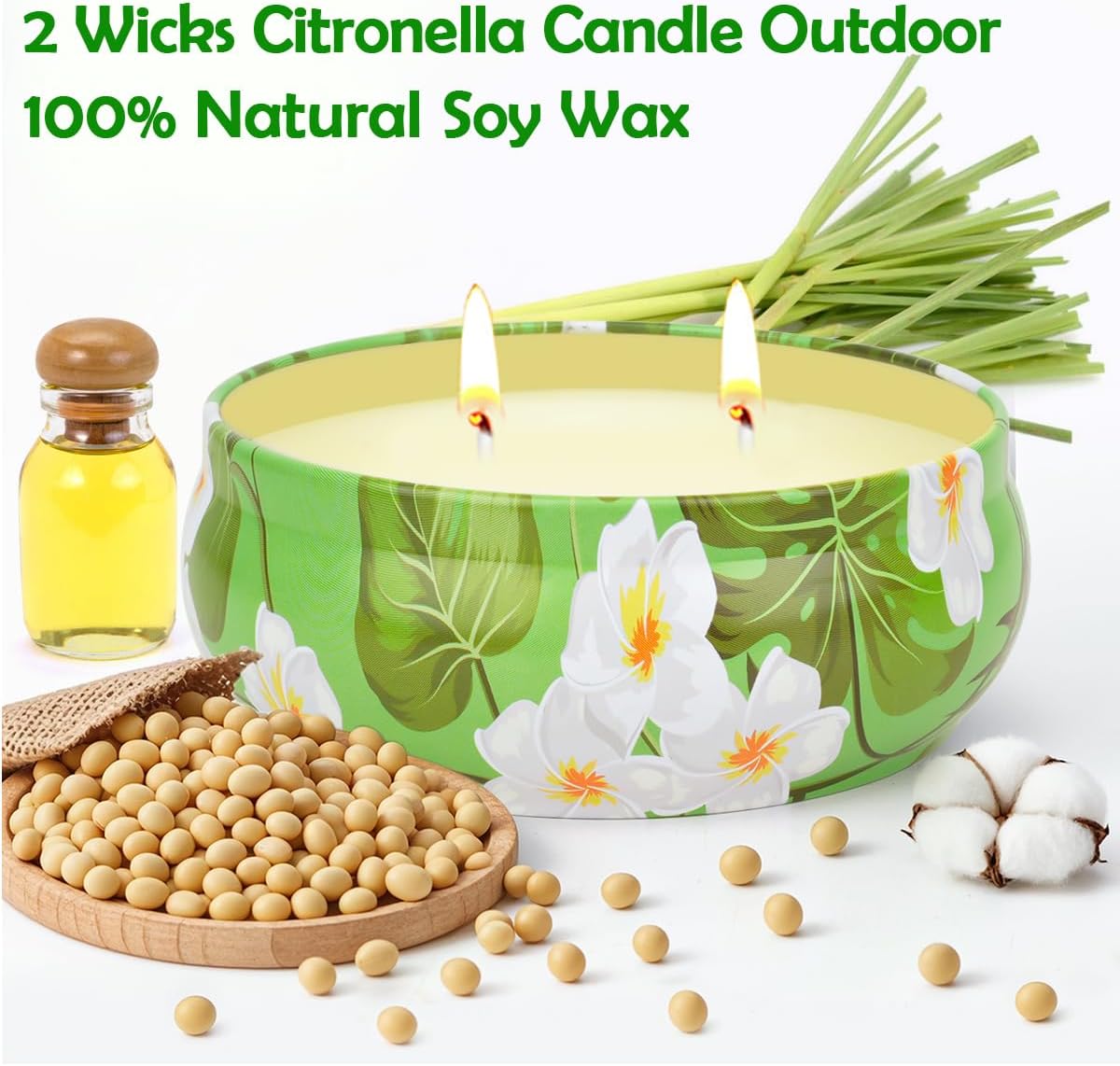 Citronella Duftkerze aus Sojawachs für Garten und Terrasse, 300 Std.