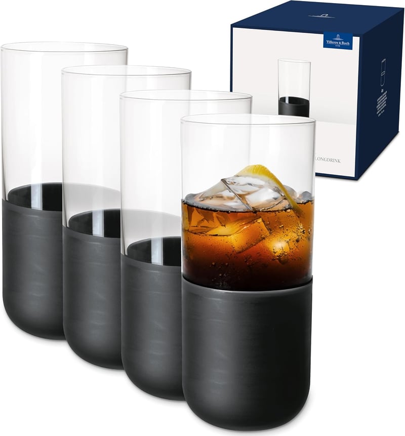 Villeroy & Boch Longdrinkbecher Set, 4-teilig, mattschwarz, handbemalt